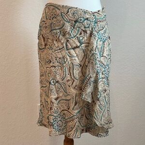 Ann Taylor LOFT Beige Silk Paisley Print Skirt Size 4